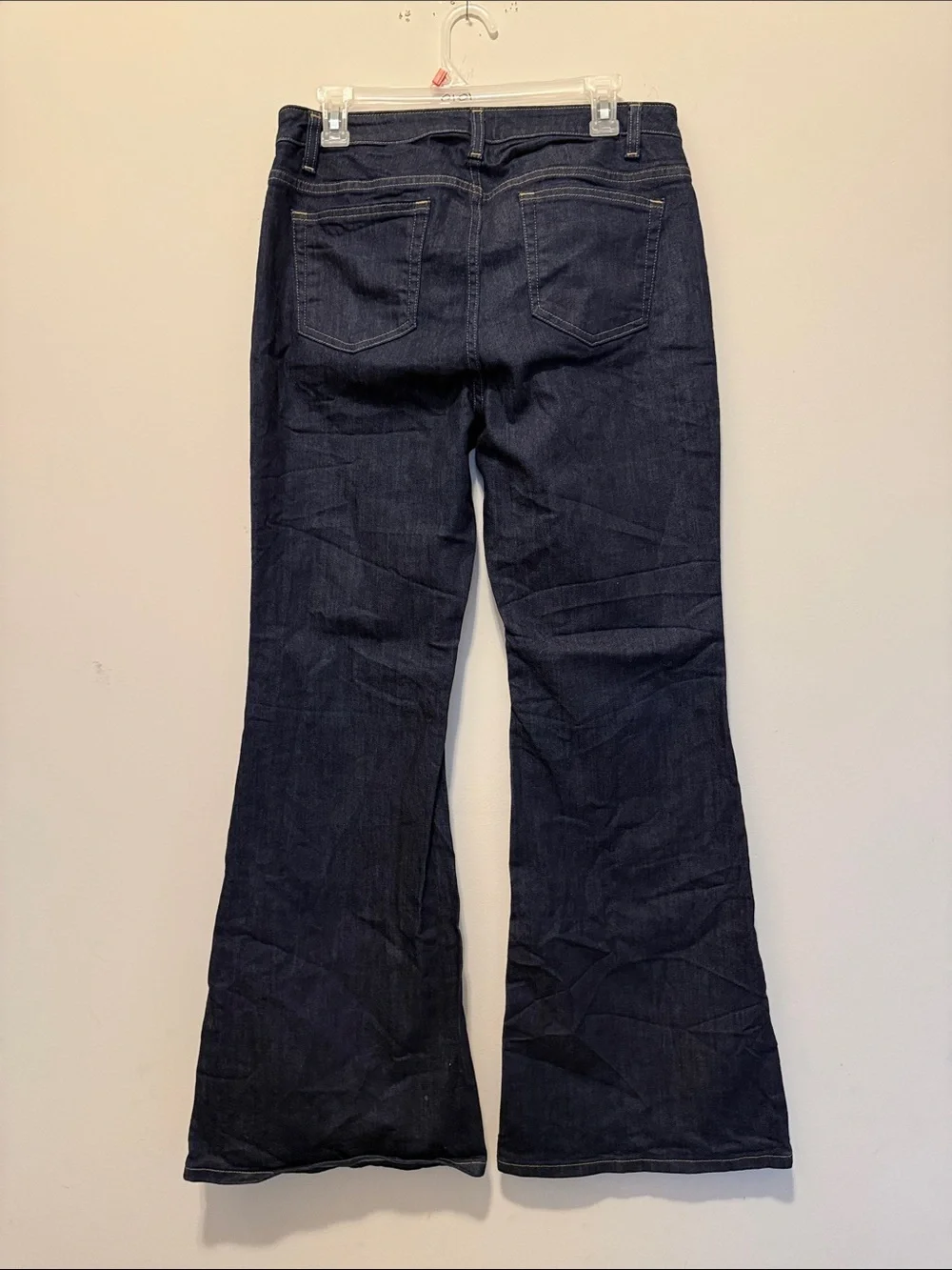 Michael Kors Dark Blue High-Rise Flare Jeans with Multi-Button Front